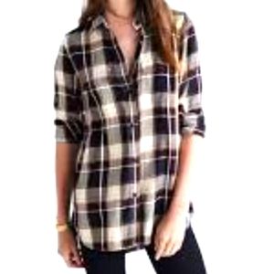 Madewell "Hanna " Navy Plaid Ex Boyfriend Button Down Shirt Size Extra Small